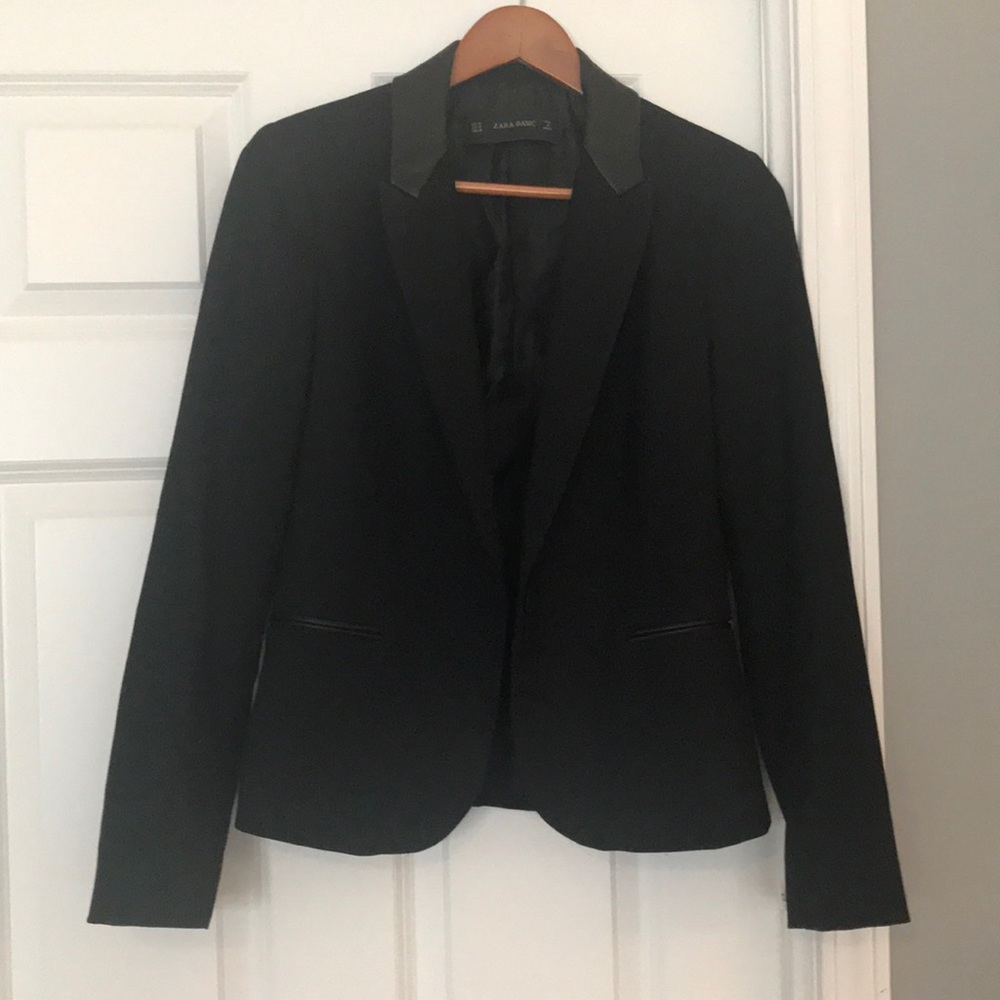Zara Black Blazer with leather detail